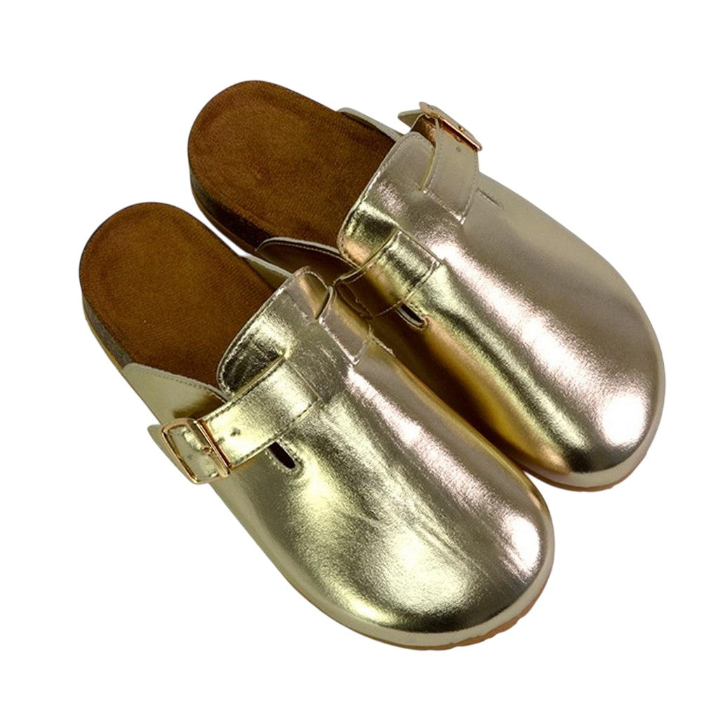 Gold - Pack Shot - XY London Womens-Ladies Lucy Metallic Cork Slip-on Mules