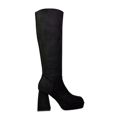 Jet Black - Side - XY London Womens-Ladies Wren Flare Block Knee-High Boots