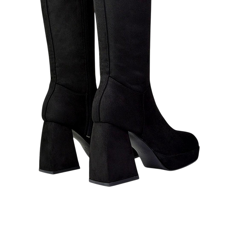 Jet Black - Lifestyle - XY London Womens-Ladies Wren Flare Block Knee-High Boots