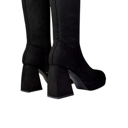 Jet Black - Lifestyle - XY London Womens-Ladies Wren Flare Block Knee-High Boots