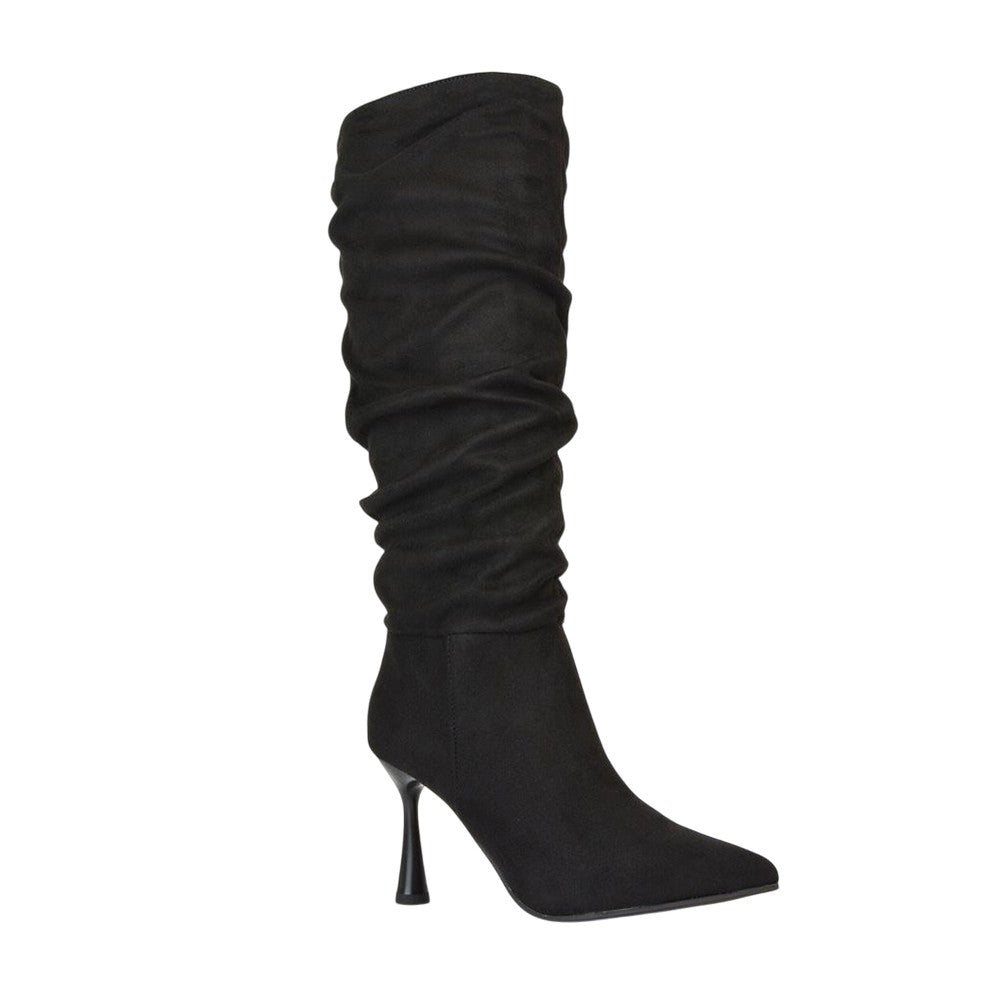 Jet Black - Lifestyle - XY London Womens-Ladies Andi Ruched Pointed High Stiletto Heel Knee-High Boots