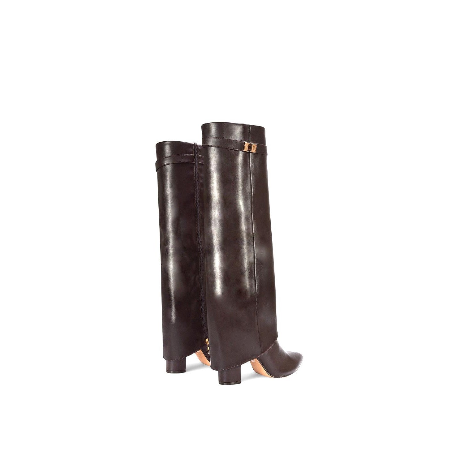 Dark Brown - Lifestyle - XY London Womens-Ladies Rayna Fold Over Pointed Block Heel Knee-High Boots