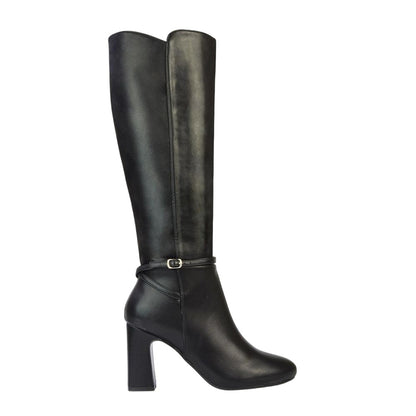 Black - Side - XY London Womens-Ladies Kadie High Block Heel Knee-High Boots