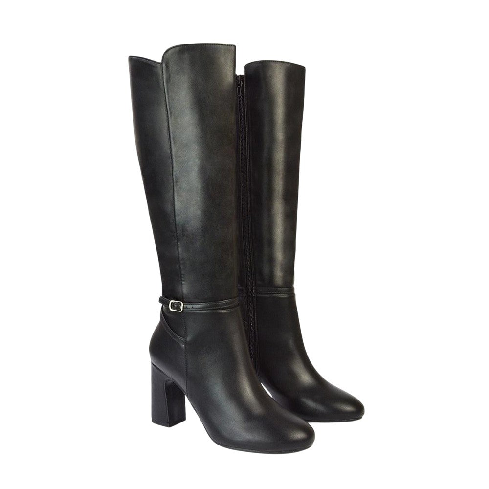 Black - Lifestyle - XY London Womens-Ladies Kadie High Block Heel Knee-High Boots