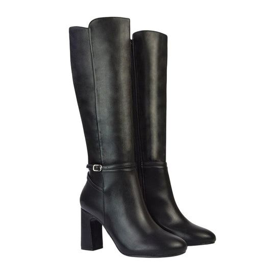 Black - Front - XY London Womens-Ladies Kadie High Block Heel Knee-High Boots