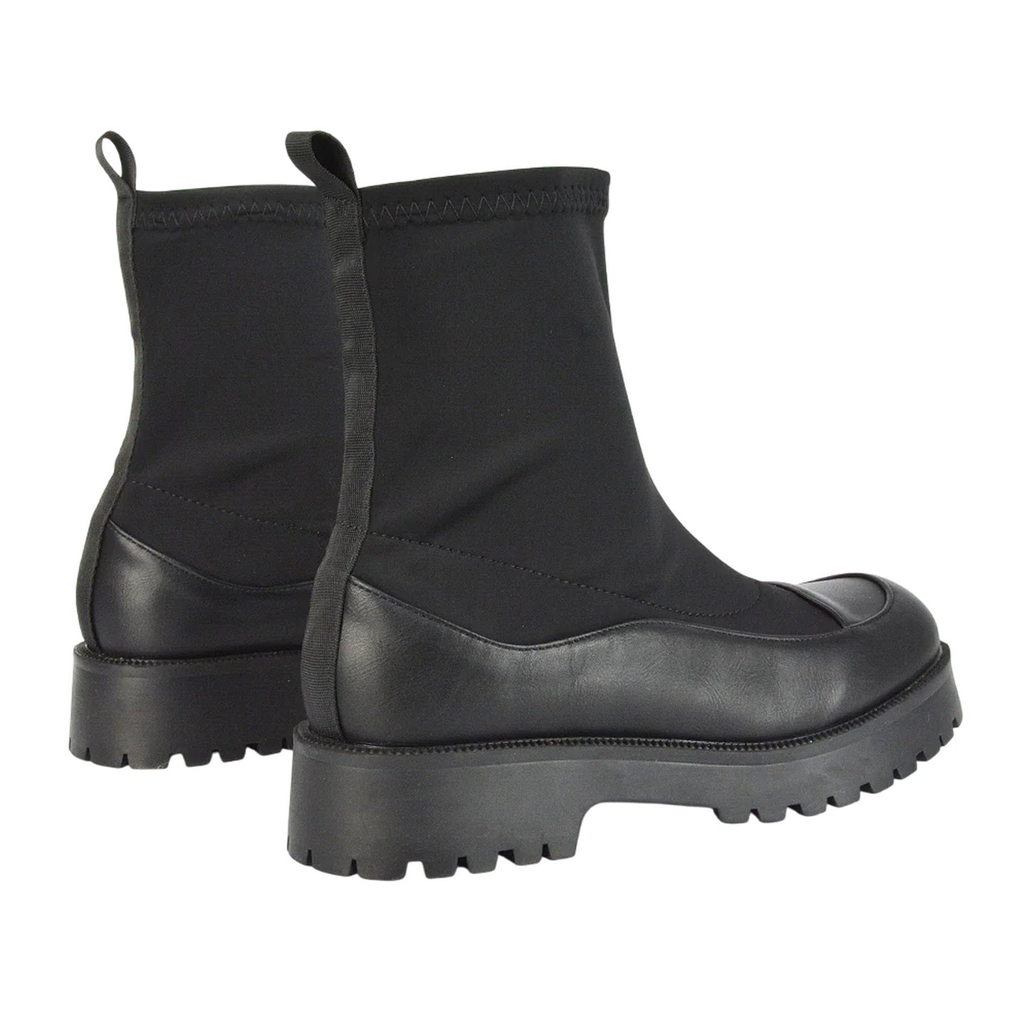 Black - Back - XY London Womens-Ladies Kerry Ankle Flat Biker Boots