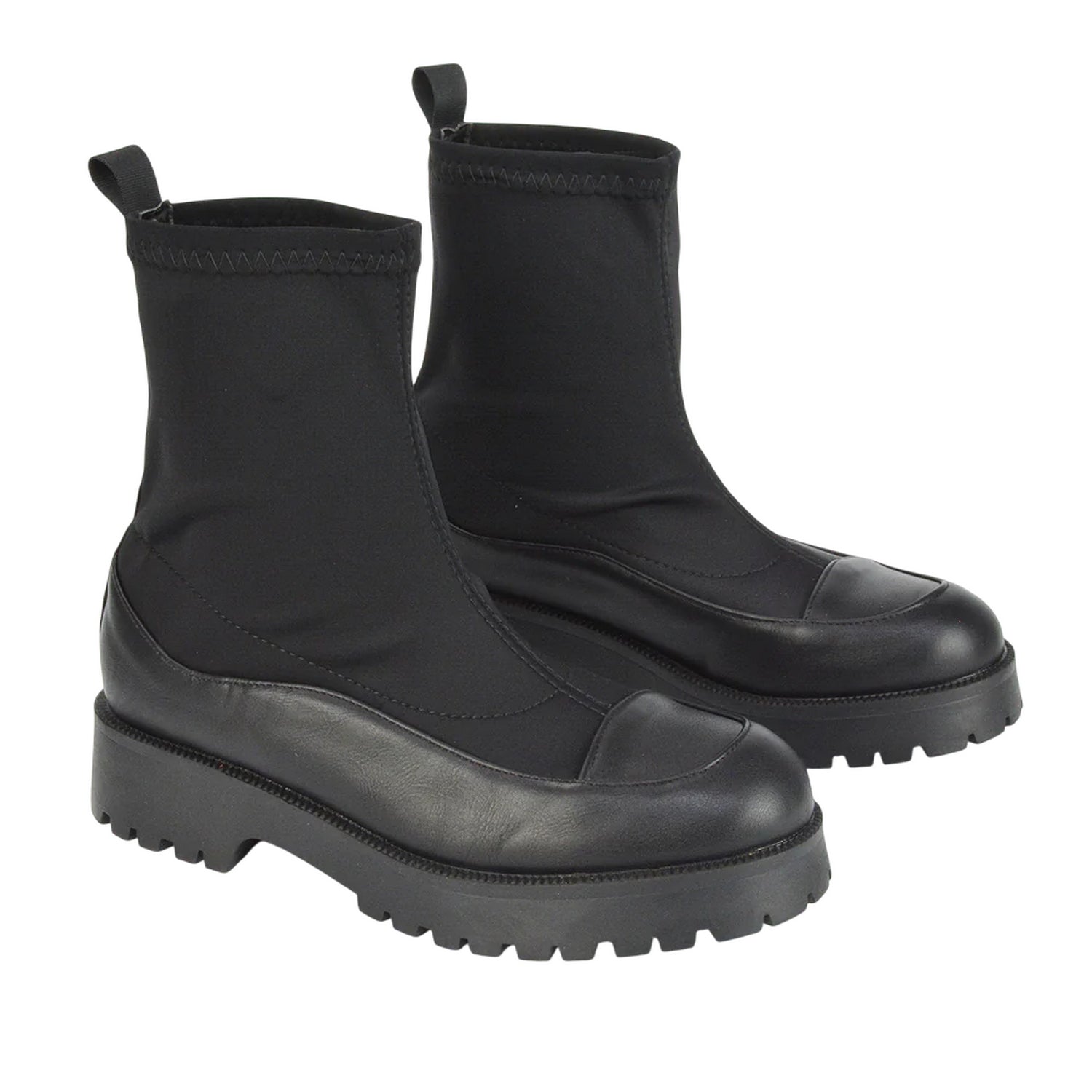 Black - Front - XY London Womens-Ladies Kerry Ankle Flat Biker Boots
