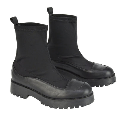 Black - Front - XY London Womens-Ladies Kerry Ankle Flat Biker Boots