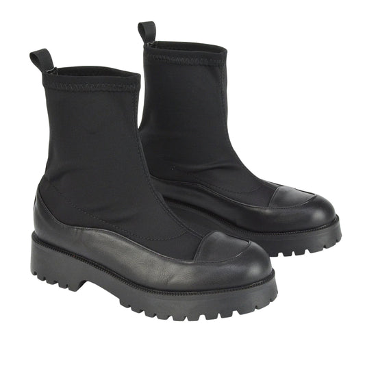 Black - Front - XY London Womens-Ladies Kerry Ankle Flat Biker Boots