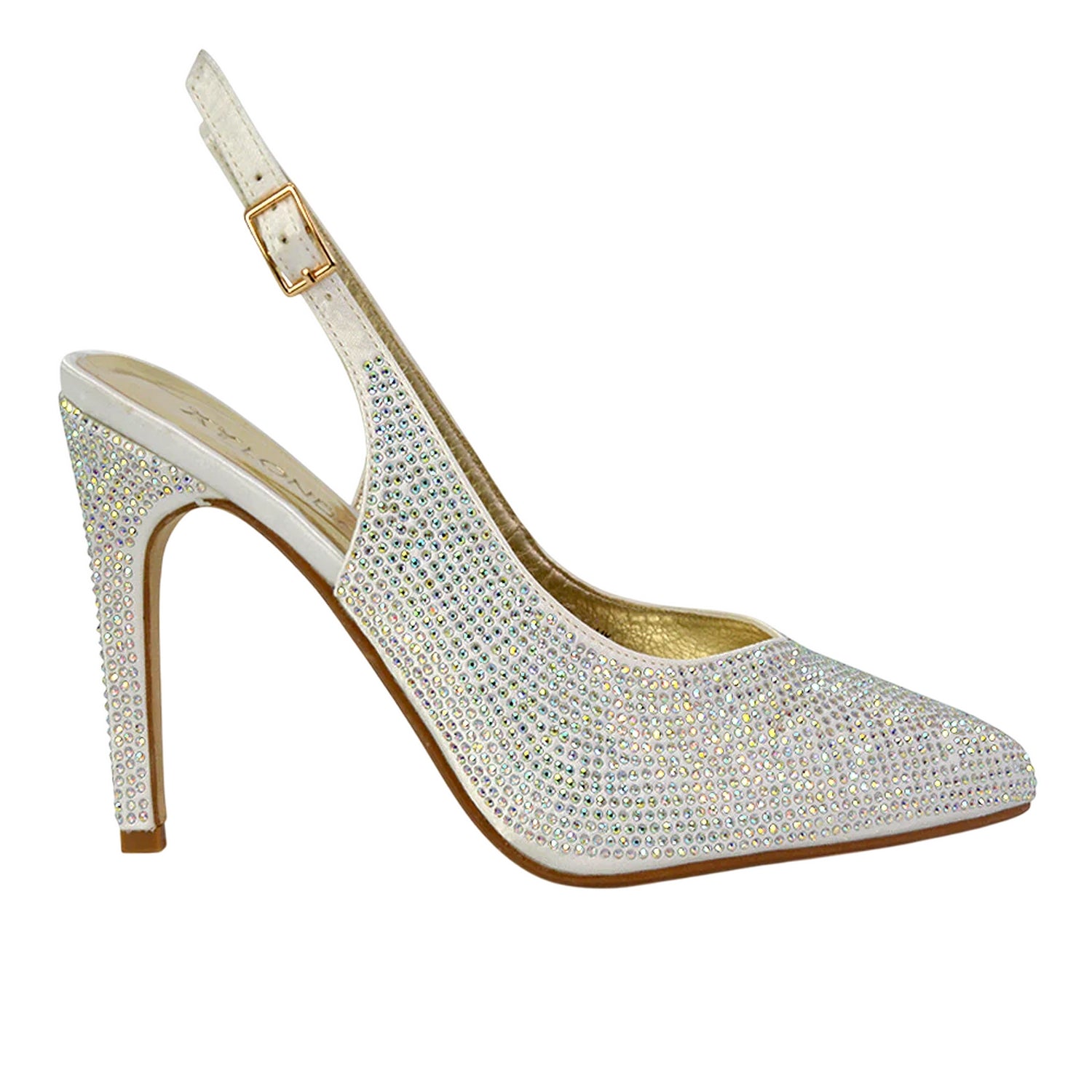 Ivory - Side - XY London Womens-Ladies Divine Diamante Pointed High Heels