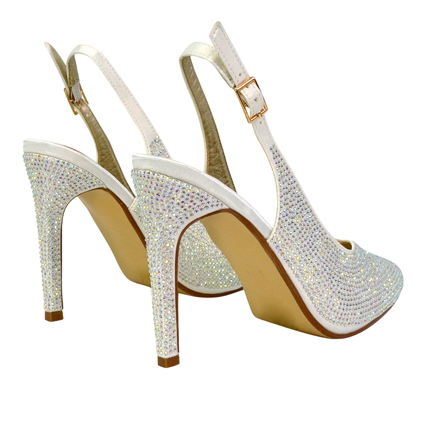 Ivory - Back - XY London Womens-Ladies Divine Diamante Pointed High Heels