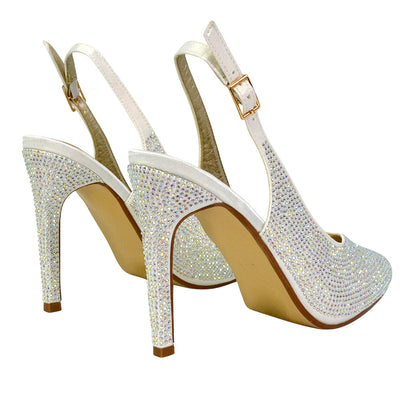 Ivory - Back - XY London Womens-Ladies Divine Diamante Pointed High Heels