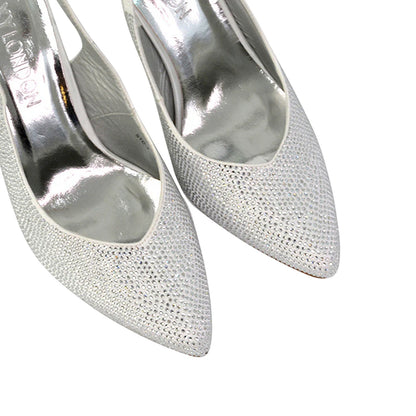 White - Pack Shot - XY London Womens-Ladies Divine Diamante Pointed High Heels
