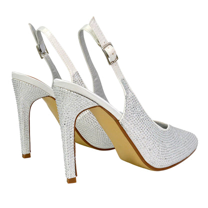 White - Back - XY London Womens-Ladies Divine Diamante Pointed High Heels