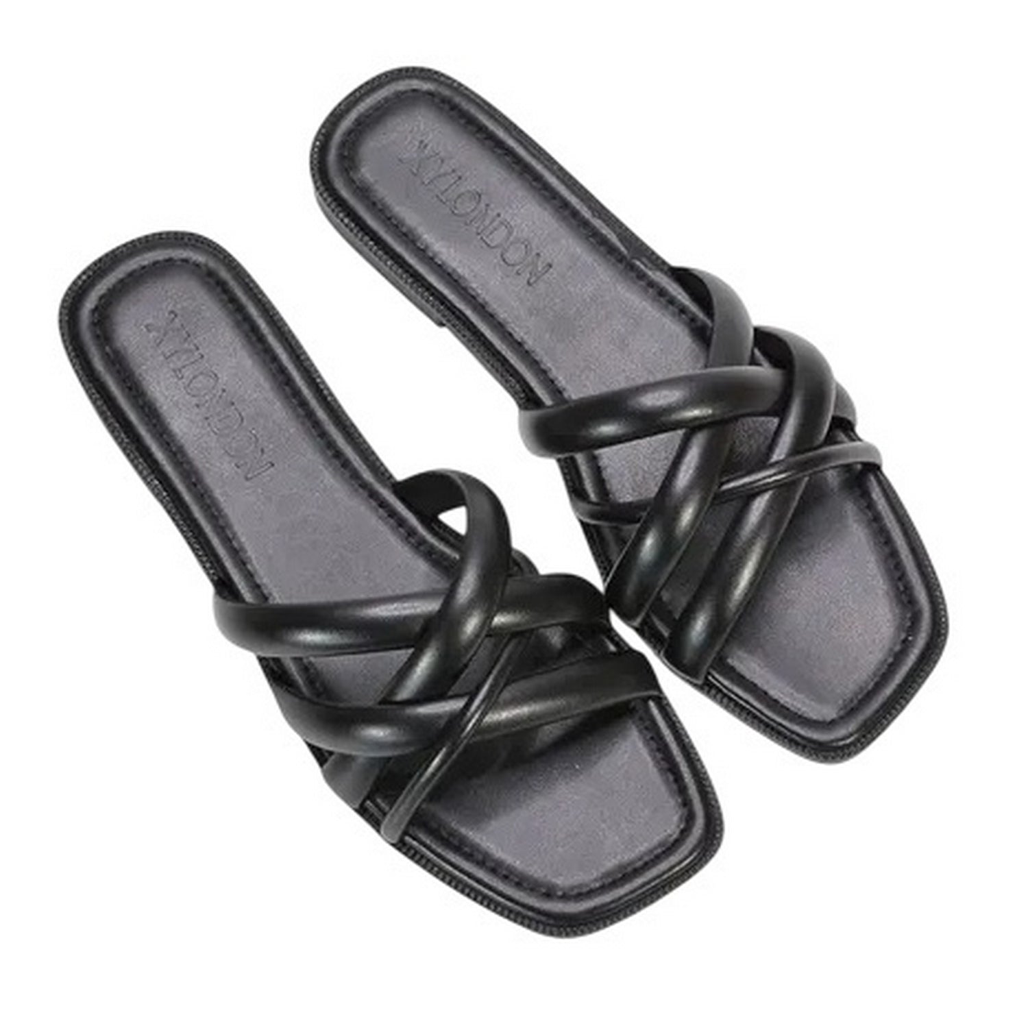 Black - Lifestyle - XY London Womens-Ladies Fiona Strappy Open Toe Sliders