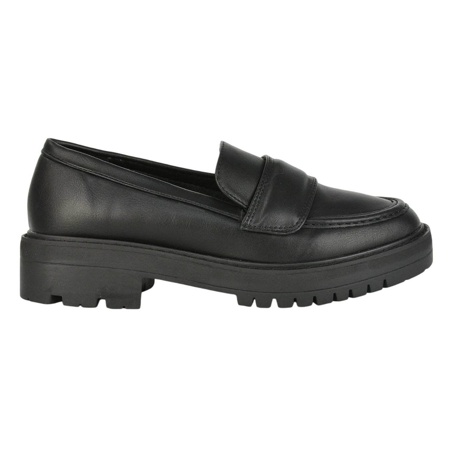 Black - Side - XY London Womens-Ladies Kourtney Chunky Sole Slip-on Flat Loafers