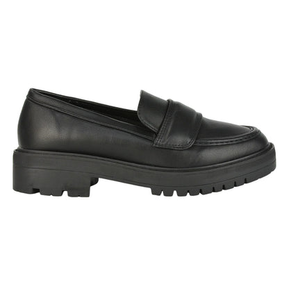 Black - Side - XY London Womens-Ladies Kourtney Chunky Sole Slip-on Flat Loafers