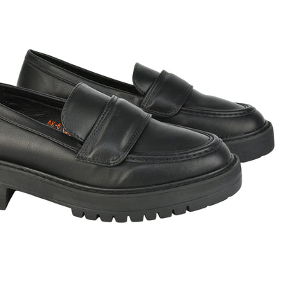 Black - Lifestyle - XY London Womens-Ladies Kourtney Chunky Sole Slip-on Flat Loafers