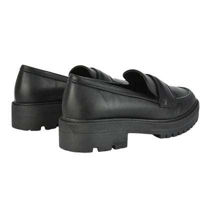 Black - Back - XY London Womens-Ladies Kourtney Chunky Sole Slip-on Flat Loafers