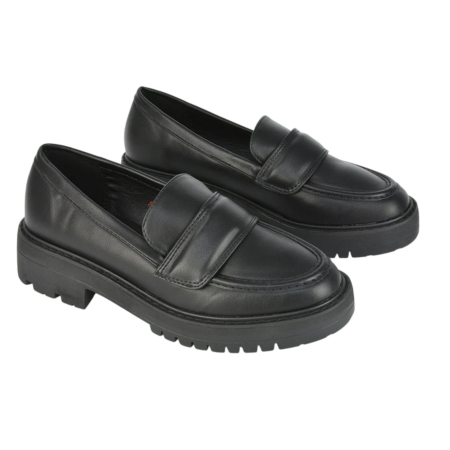 Black - Front - XY London Womens-Ladies Kourtney Chunky Sole Slip-on Flat Loafers