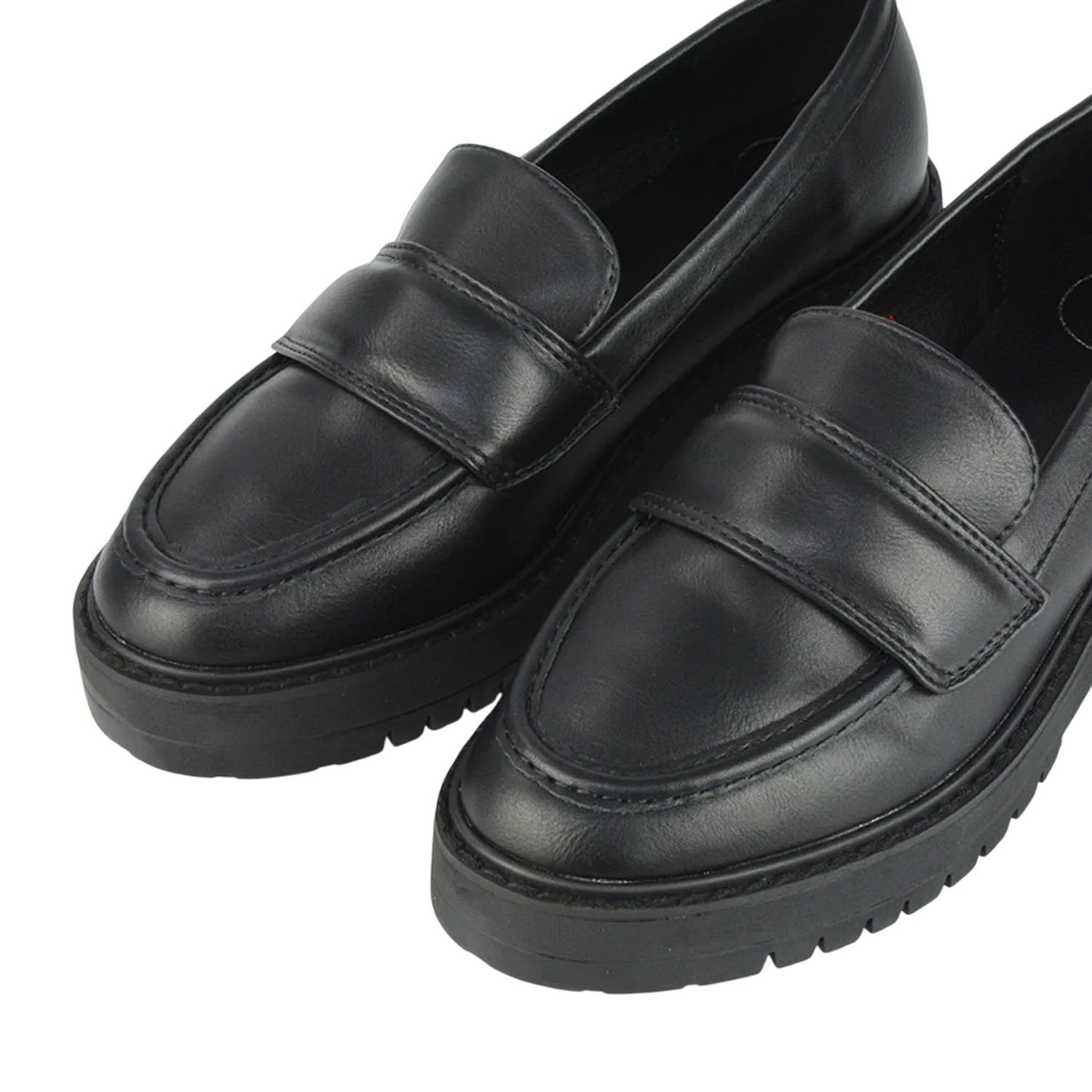Black - Pack Shot - XY London Womens-Ladies Kourtney Chunky Sole Slip-on Flat Loafers