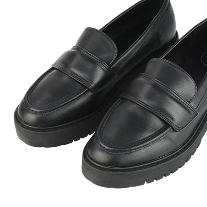 Black - Pack Shot - XY London Womens-Ladies Kourtney Chunky Sole Slip-on Flat Loafers