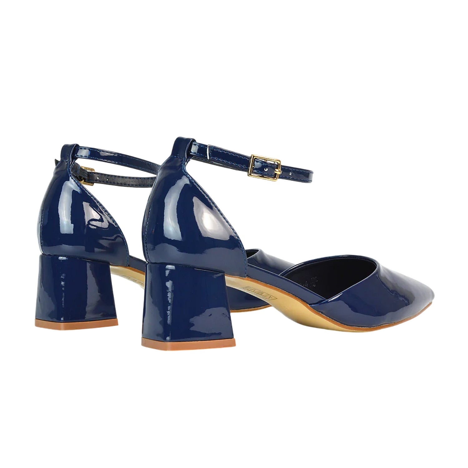 Navy - Back - XY London Womens-Ladies Evie Ankle Strap Low Block Heel Court Shoes