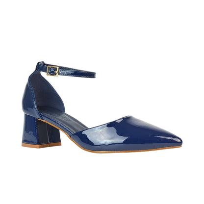 Navy - Lifestyle - XY London Womens-Ladies Evie Ankle Strap Low Block Heel Court Shoes