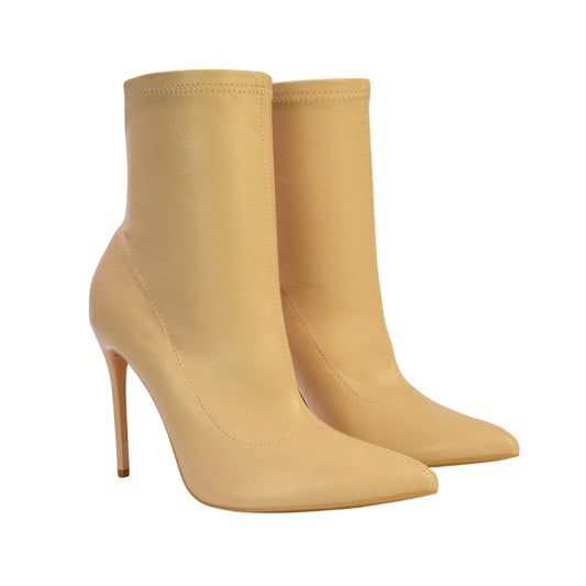 Nude - Front - XY London Womens-Ladies Felix Stretch Pointed Stiletto Heel Ankle Boots