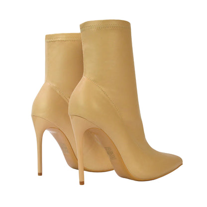Nude - Back - XY London Womens-Ladies Felix Stretch Pointed Stiletto Heel Ankle Boots