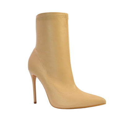Nude - Side - XY London Womens-Ladies Felix Stretch Pointed Stiletto Heel Ankle Boots