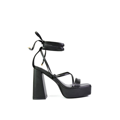 Black - Front - XY London Womens-Ladies Eden Strappy Flare Block High Heels