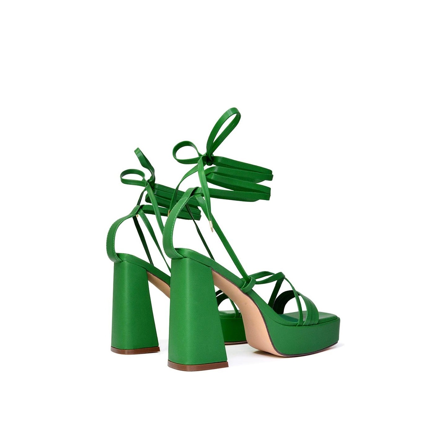 Green - Side - XY London Womens-Ladies Eden Strappy Flare Block High Heels