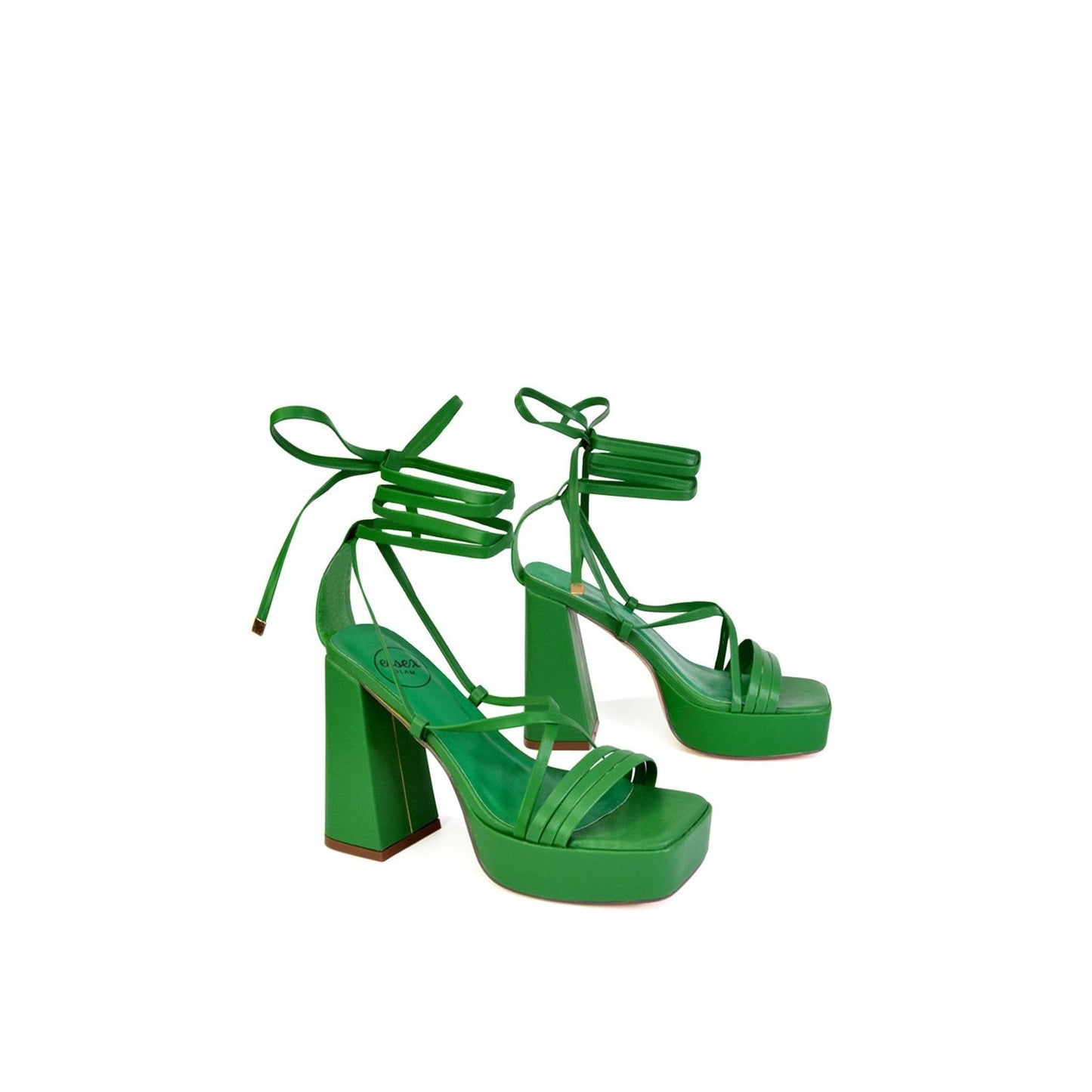 Green - Lifestyle - XY London Womens-Ladies Eden Strappy Flare Block High Heels