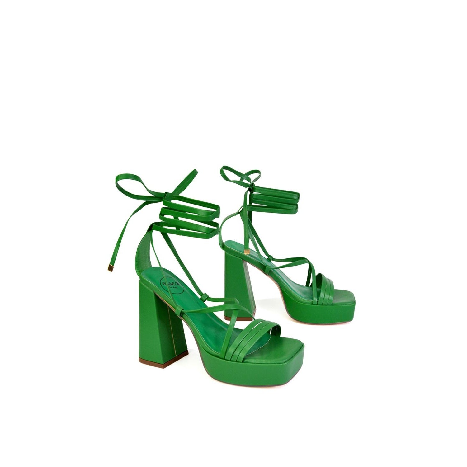 Green - Lifestyle - XY London Womens-Ladies Eden Strappy Flare Block High Heels
