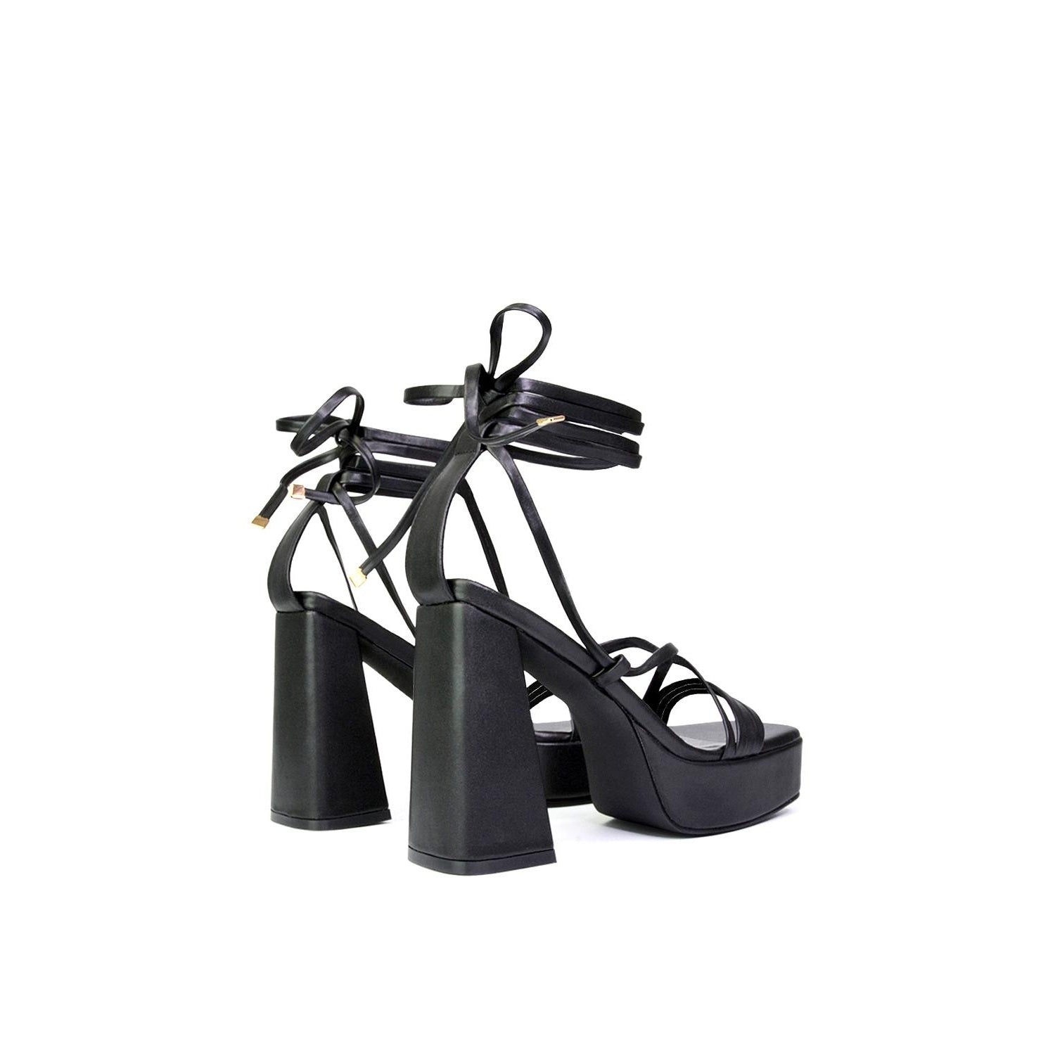 Black - Side - XY London Womens-Ladies Eden Strappy Flare Block High Heels