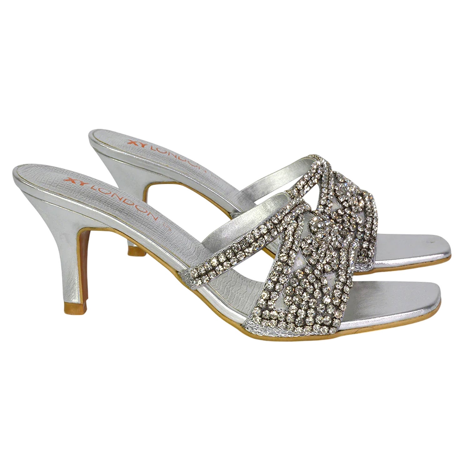 Silver - Lifestyle - XY London Womens-Ladies Dominica Diamante Mule Sandals