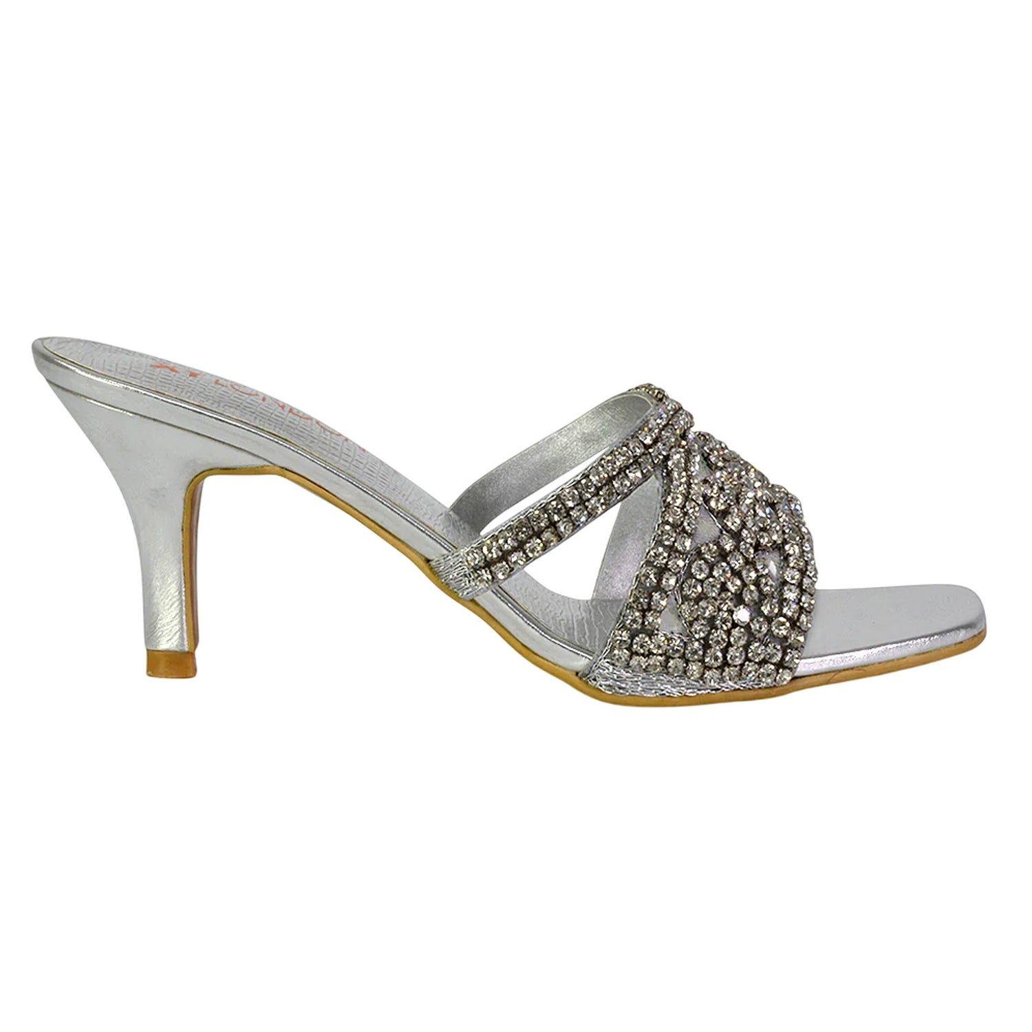 Silver - Side - XY London Womens-Ladies Dominica Diamante Mule Sandals