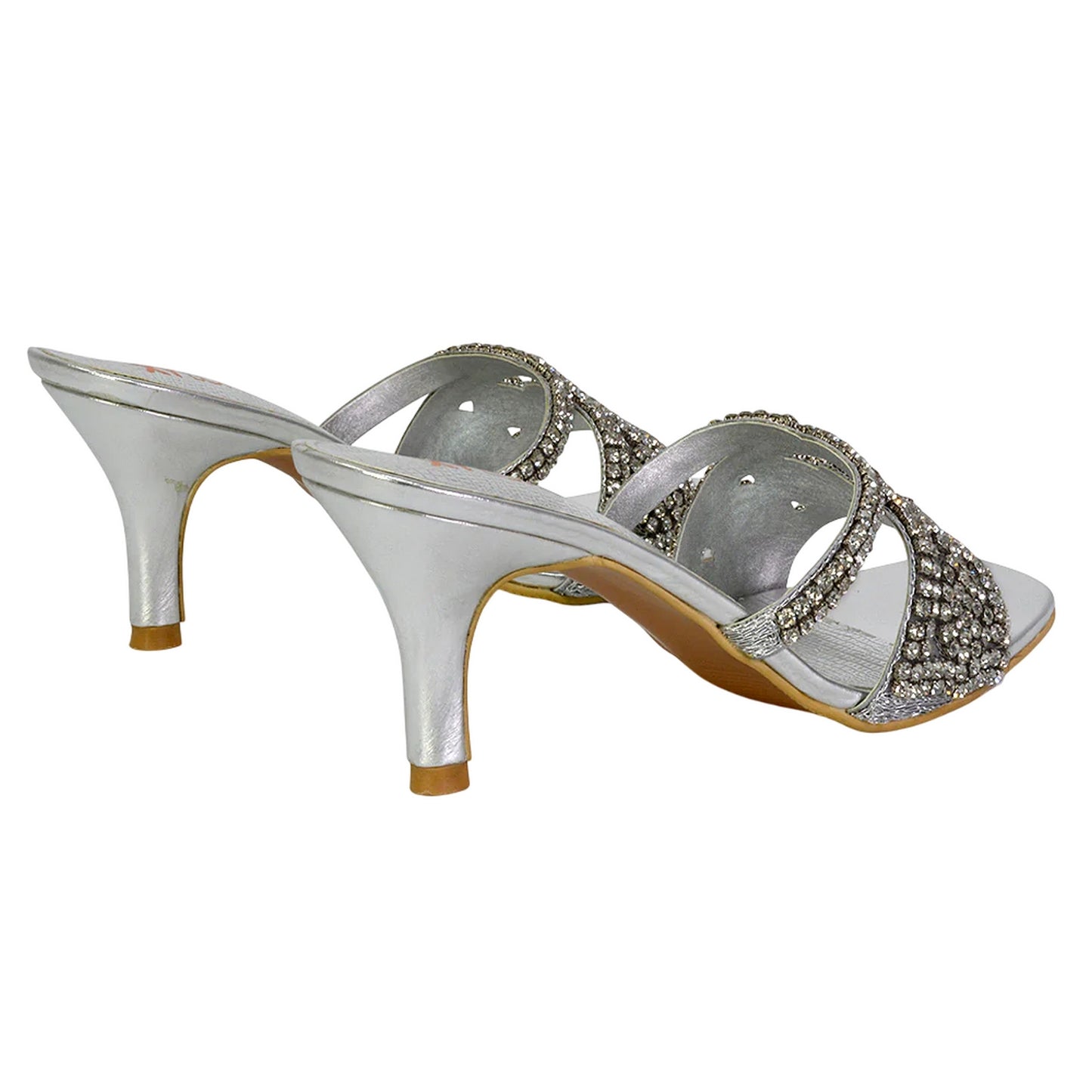Silver - Back - XY London Womens-Ladies Dominica Diamante Mule Sandals
