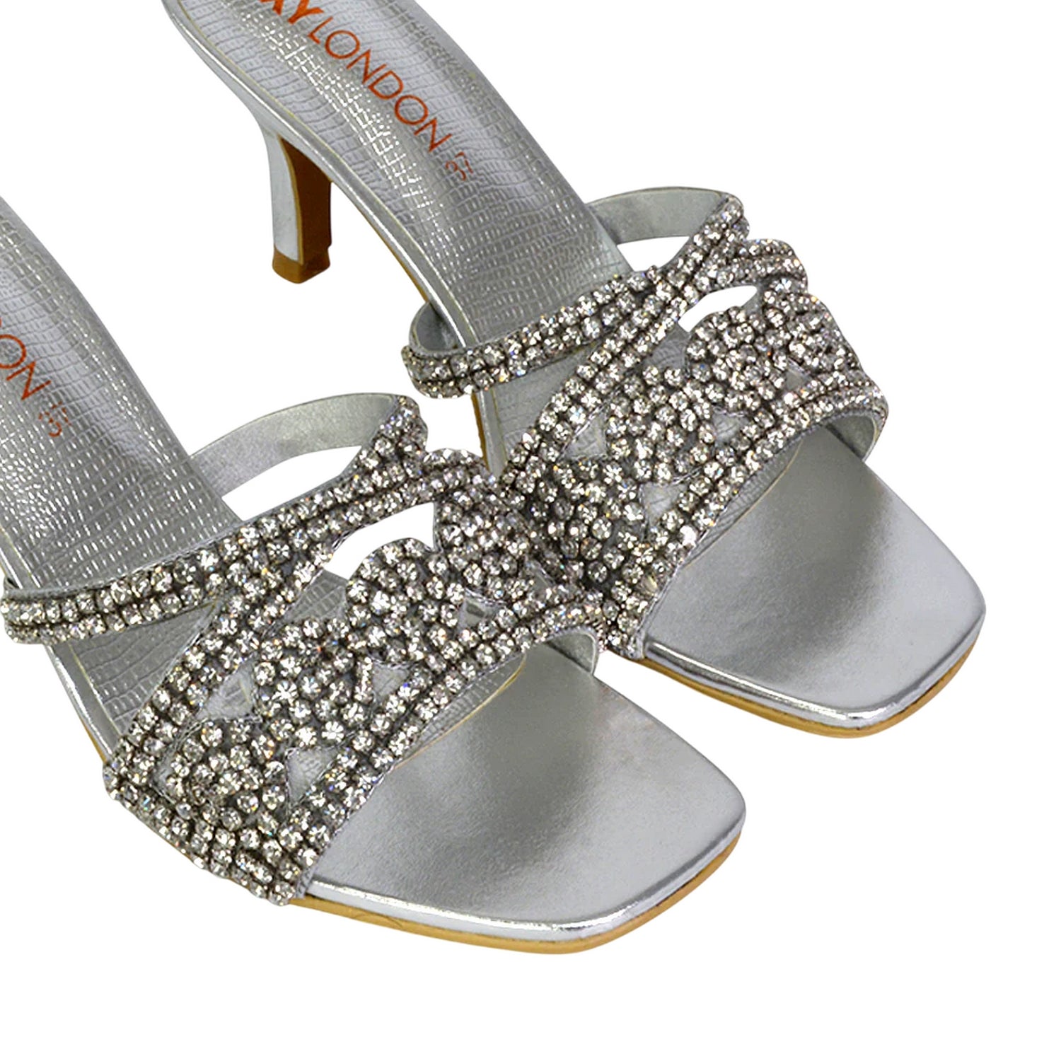 Silver - Pack Shot - XY London Womens-Ladies Dominica Diamante Mule Sandals