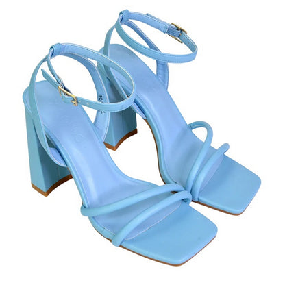Blue - Front - XY London Womens-Ladies Sorbet High Block Heel Sandals