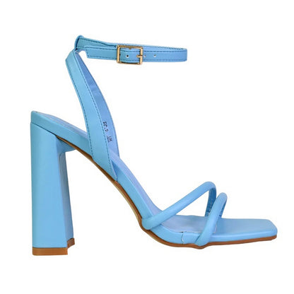Blue - Side - XY London Womens-Ladies Sorbet High Block Heel Sandals