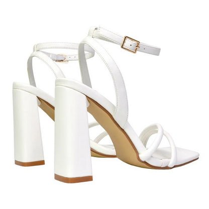 White - Back - XY London Womens-Ladies Sorbet High Block Heel Sandals