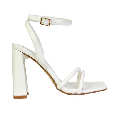 White - Side - XY London Womens-Ladies Sorbet High Block Heel Sandals