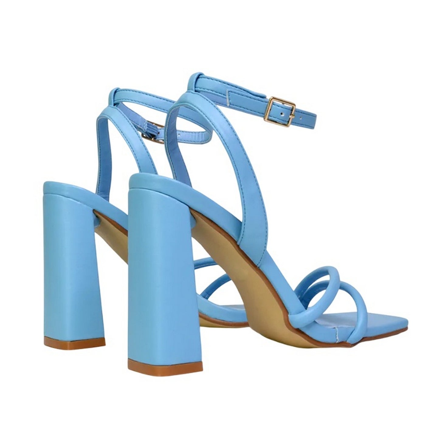 Blue - Back - XY London Womens-Ladies Sorbet High Block Heel Sandals