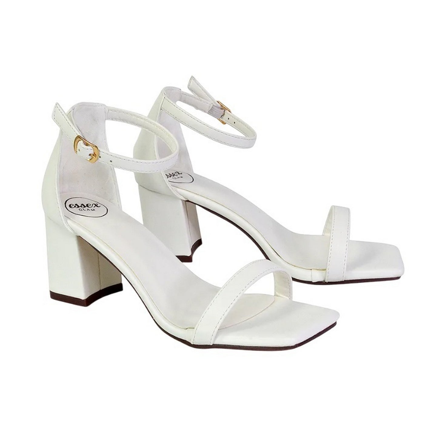 White - Pack Shot - XY London Womens-Ladies Antigoni Strappy Low Mid Block Heel Sandals