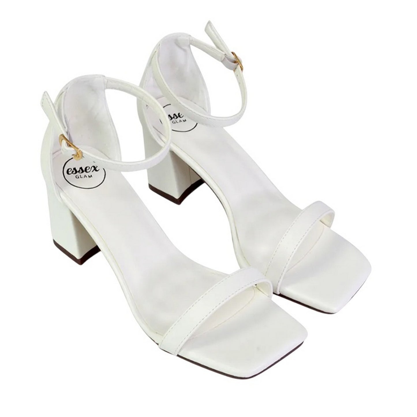 White - Front - XY London Womens-Ladies Antigoni Strappy Low Mid Block Heel Sandals