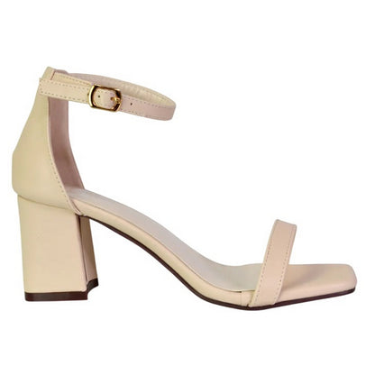 Nude - Side - XY London Womens-Ladies Antigoni Strappy Low Mid Block Heel Sandals
