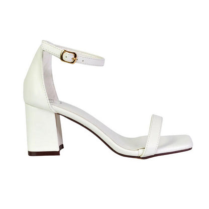 White - Side - XY London Womens-Ladies Antigoni Strappy Low Mid Block Heel Sandals