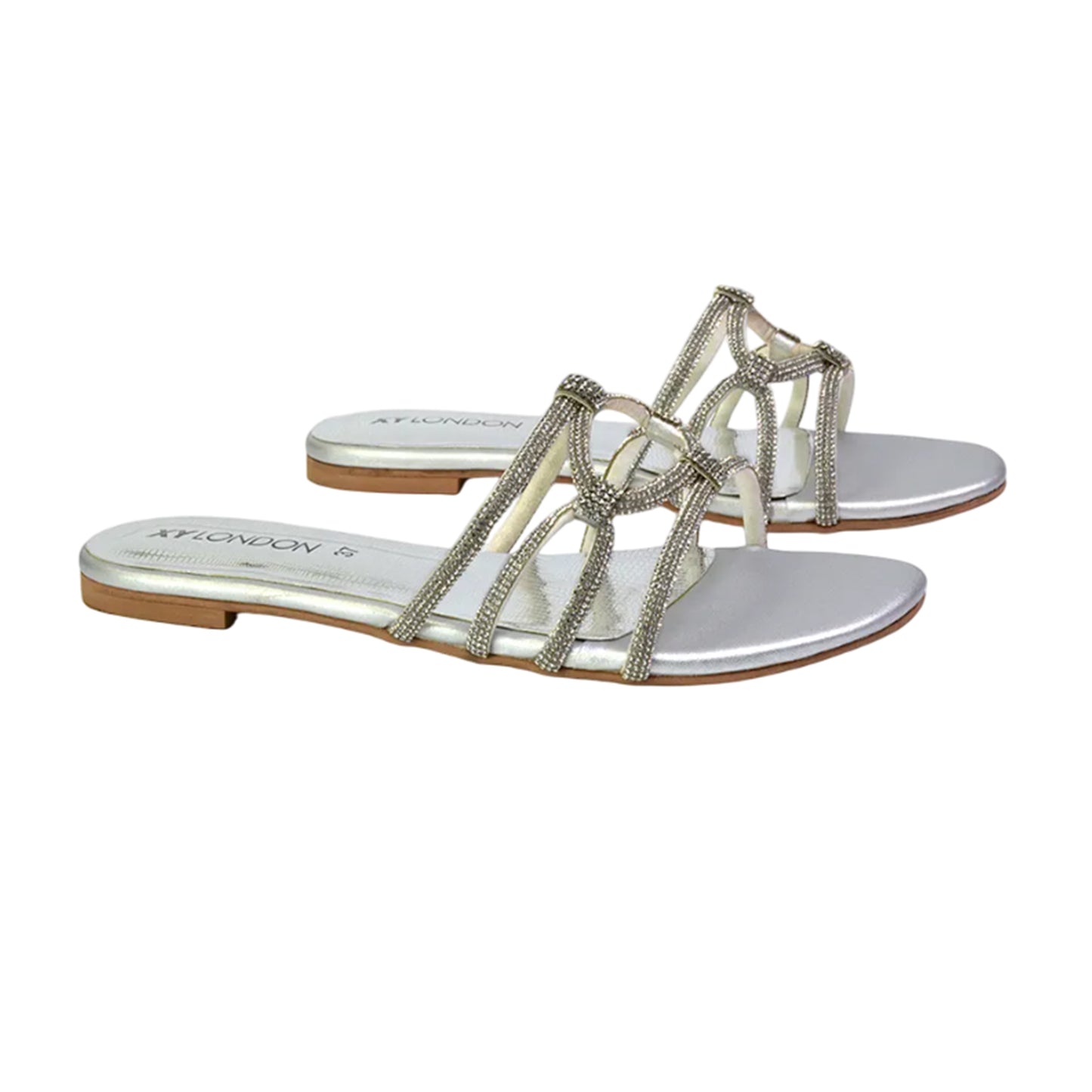 Silver - Lifestyle - XY London Womens-Ladies Tiger Diamante Sparkly Flat Sandals